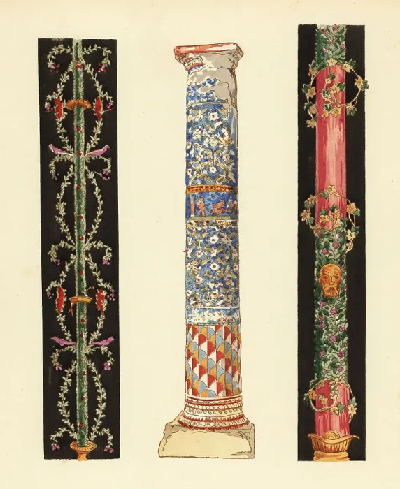 Framed Print : Decorative candlelabrae and column of enamel mosaic, Pompeii Framed Print : Decorative candlelabrae and column of enamel mosaic, Pompeii