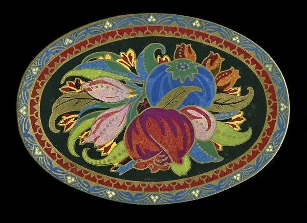 Decorative chocolate box lid with flowers and leaves