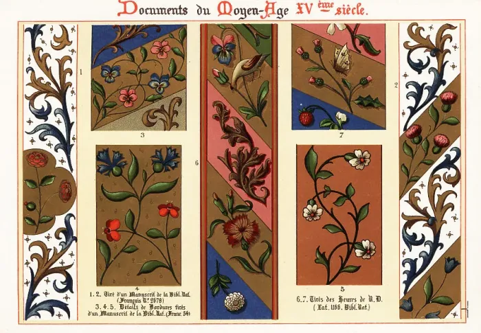 Framed Print : Decorative floral borders from 15th century illuminated manuscri Framed Print : Decorative floral borders from 15th century illuminated manuscri