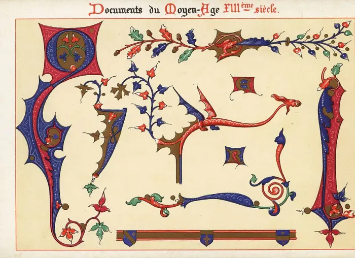 Framed Print : Decorative initial letters and borders from a 13th century illum Framed Print : Decorative initial letters and borders from a 13th century illum