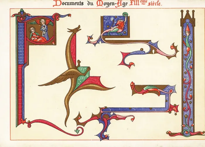 Framed Print : Decorative initial letters and borders from a 13th century illum Framed Print : Decorative initial letters and borders from a 13th century illum