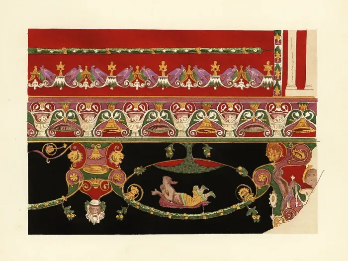 Framed Print : Decorative motifs on wall paintings in Herculaneum Framed Print : Decorative motifs on wall paintings in Herculaneum
