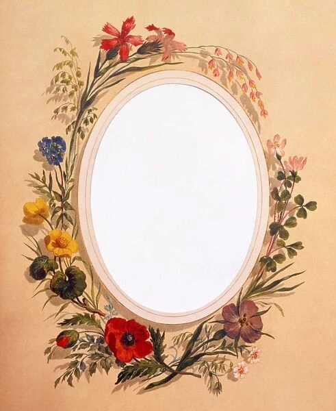 A decorative oval floral border