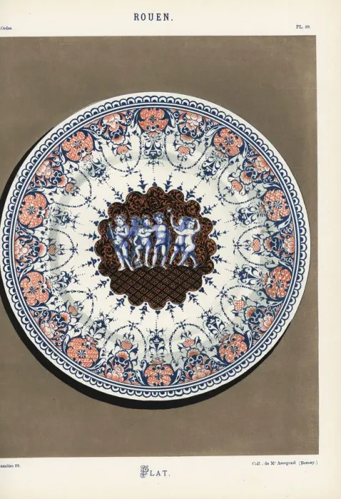 Framed Print : Decorative plate from Rouen with six putti Framed Print : Decorative plate from Rouen with six putti