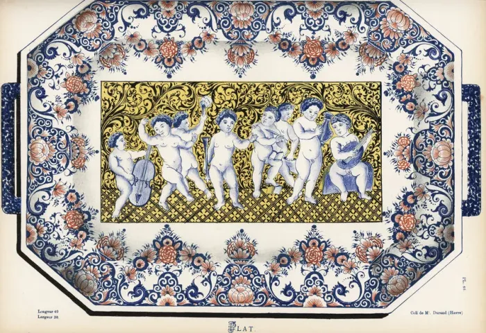 Framed Print : Decorative rectangular plate from Rouen with handles Framed Print : Decorative rectangular plate from Rouen with handles