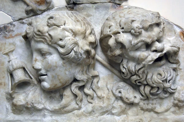 Decorative relief carved in marble with Dionysius and Silenu