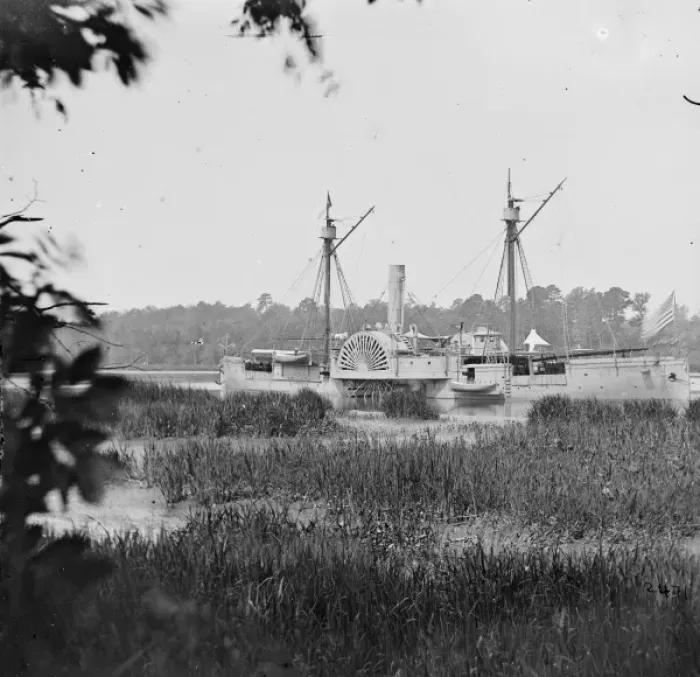 Framed Print : Deep Bottom, Va. US gunboat Mendota (in service May 2, 1864 Framed Print : Deep Bottom, Va. US gunboat Mendota (in service May 2, 1864
