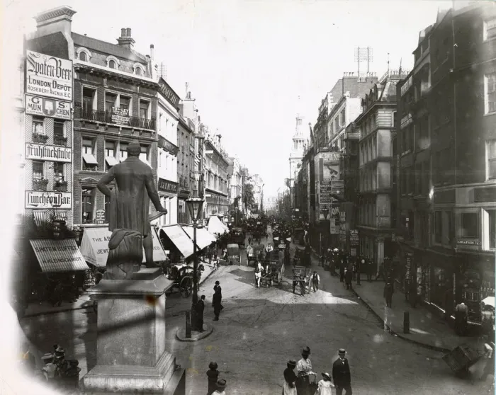 Framed Print : Deep shadows in Cheapside, City of London. Date: circa 1900 Framed Print : Deep shadows in Cheapside, City of London. Date: circa 1900