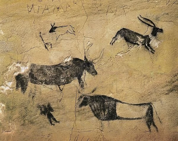 Deers and cows in naturalistic-stylized style