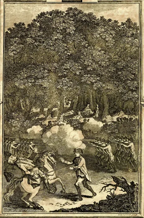 Framed Print : Defeat and death of General Braddock, North America Framed Print : Defeat and death of General Braddock, North America