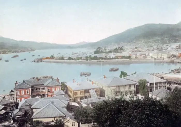 Framed Print : Dejima, foreign settlement at Nagasaki, Japan, circa 1880s Framed Print : Dejima, foreign settlement at Nagasaki, Japan, circa 1880s