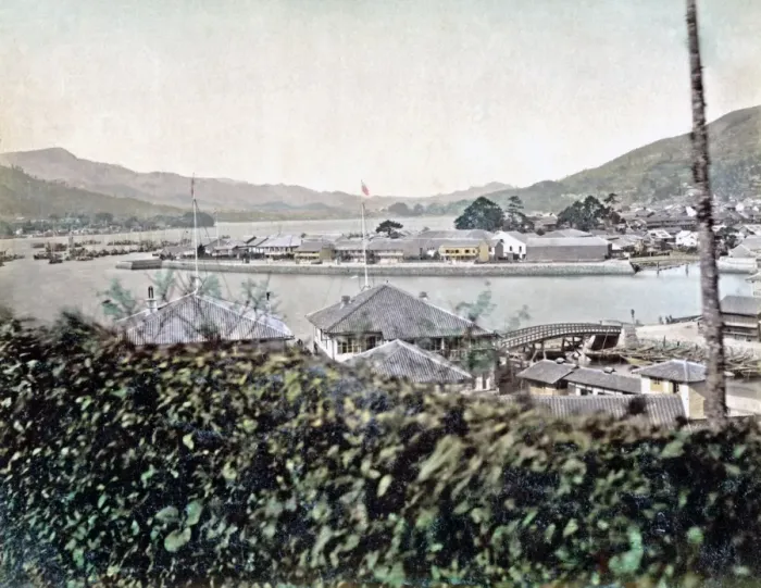 Framed Print : Dejima, the foreign settlement in Nagasaki, Japan, circa 188 Framed Print : Dejima, the foreign settlement in Nagasaki, Japan, circa 188