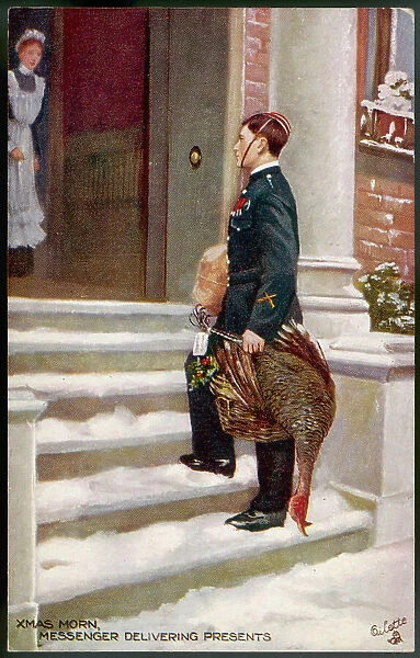 Delivery boy delivering a turkey