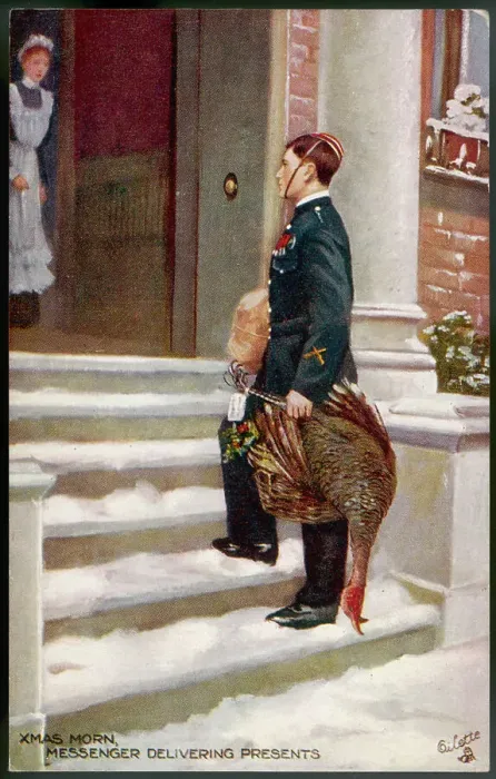 Framed Print : Delivery boy delivering a turkey Framed Print : Delivery boy delivering a turkey