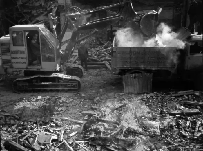 Framed Print : Demoltion wth bulldozer, South London Framed Print : Demoltion wth bulldozer, South London