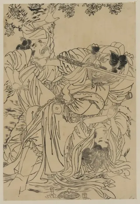 Framed Print : Demon with sword in his mouth upsets tea ceremony Framed Print : Demon with sword in his mouth upsets tea ceremony