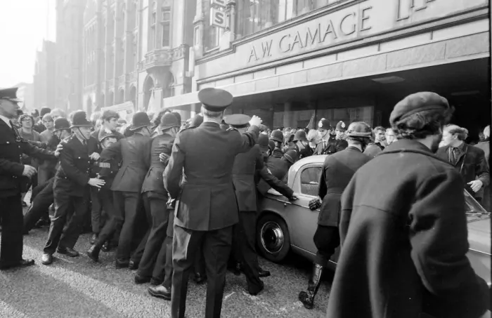 Framed Print : Demonstration outside Gamages department store, Holborn, London Framed Print : Demonstration outside Gamages department store, Holborn, London
