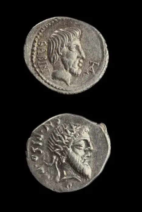 Framed Print : Denarii with portraits of Titus Tatius and Numa
