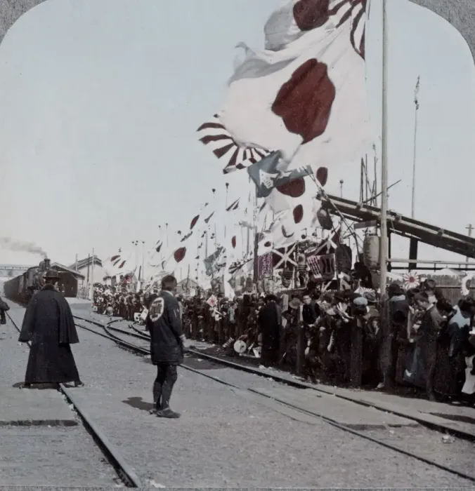 Framed Print : Departing soldiers, Japan, Russo-Japanese War 1904-5 Framed Print : Departing soldiers, Japan, Russo-Japanese War 1904-5
