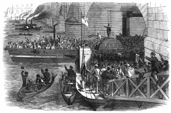 Framed Print : Departure of the army works corp from London Bridge for Crim Framed Print : Departure of the army works corp from London Bridge for Crim