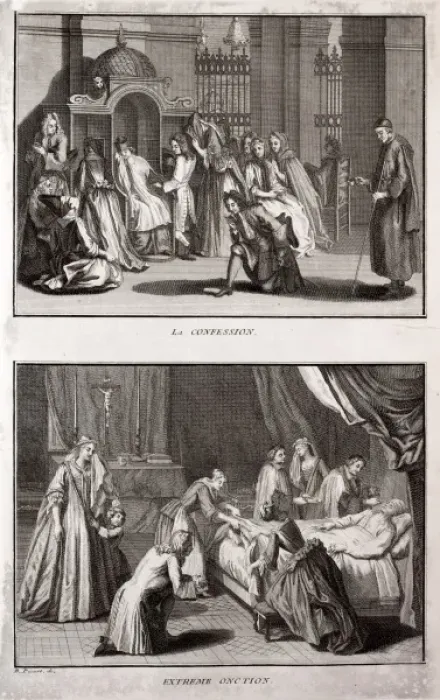 Framed Print : Depiction sacraments of Extreme unction and Confession Framed Print : Depiction sacraments of Extreme unction and Confession