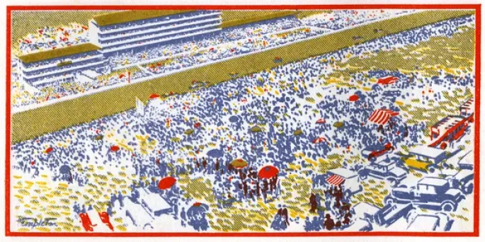 Framed Print : The Derby. Stylised illustration of the famous Derby at Epsom, Surrey, where high Framed Print : The Derby. Stylised illustration of the famous Derby at Epsom, Surrey, where high