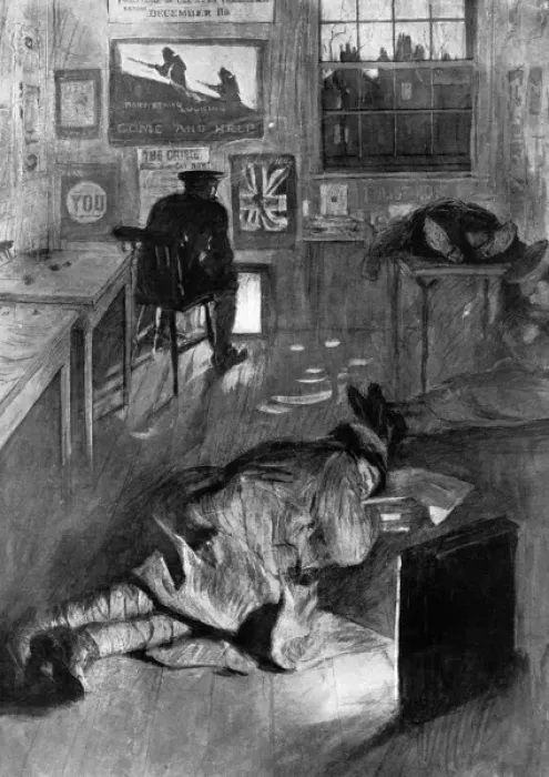 Framed Print : Derby recruiters sleeping at a recruiting office, WW1 Framed Print : Derby recruiters sleeping at a recruiting office, WW1