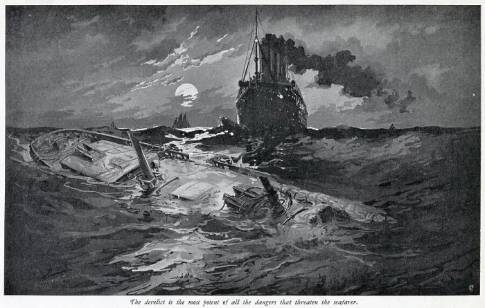 Framed Print : The derelict is the most potent of all the dangers that threaten the seafarer Date: 1905 Framed Print : The derelict is the most potent of all the dangers that threaten the seafarer Date: 1905