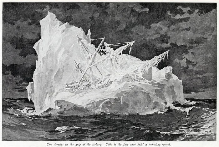 Framed Print : The derelict of a whaling ship is caught up by an iceberg Date: 1905 Framed Print : The derelict of a whaling ship is caught up by an iceberg Date: 1905