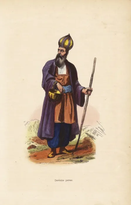 Framed Print : Dervish man from Persia (Iran) wearing onion-shaped hat
