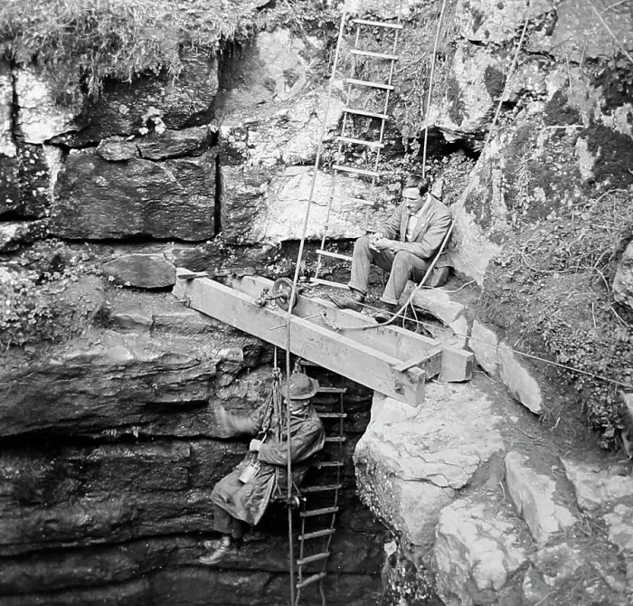 Framed Print : Descending Gaping Ghyll in 1920 Framed Print : Descending Gaping Ghyll in 1920