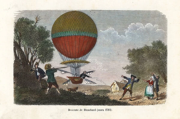 Descent of Jean-Pierre Blanchards hydrogen balloon, 1784