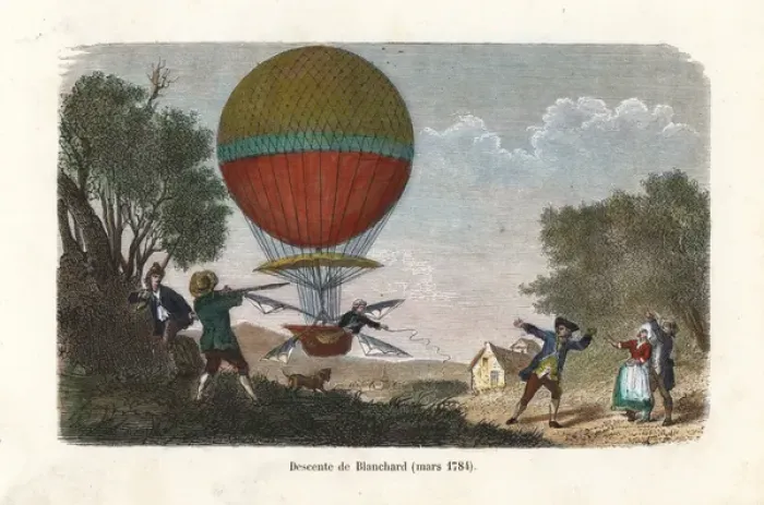 Framed Print : Descent of Jean-Pierre Blanchards hydrogen balloon, 1784 Framed Print : Descent of Jean-Pierre Blanchards hydrogen balloon, 1784