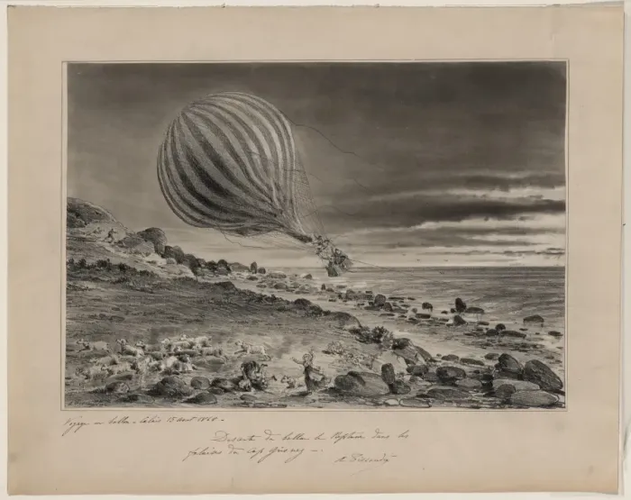 Framed Print : Descente du ballon le Neptune dans les falaises du Cap Gris- Framed Print : Descente du ballon le Neptune dans les falaises du Cap Gris-