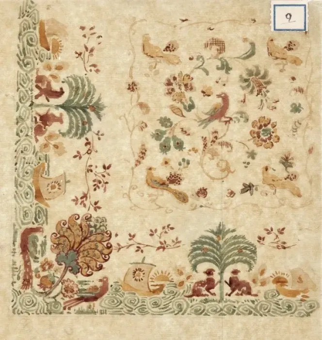 Framed Print : Design for cushion square in green and beige Framed Print : Design for cushion square in green and beige