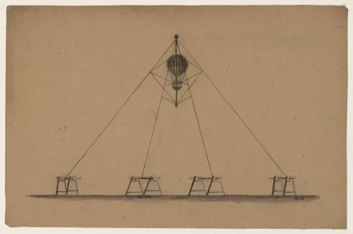 Framed Print : Design drawing for system to raise and lower a captive ballo Framed Print : Design drawing for system to raise and lower a captive ballo