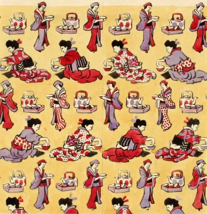 Framed Print : Design for Dress Silk or Print with Japanese figures Framed Print : Design for Dress Silk or Print with Japanese figures