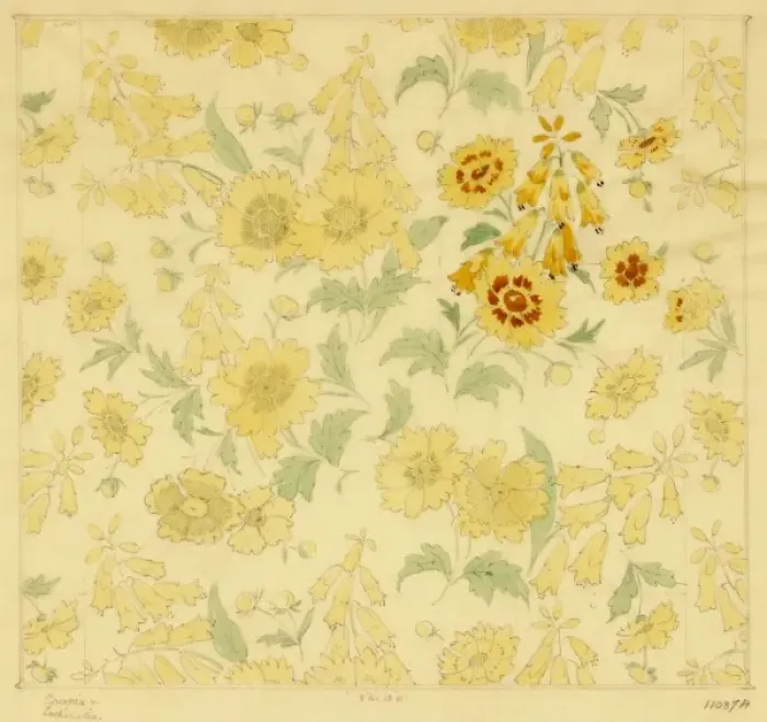Framed Print : Design for dress silk or print with yellow flower Framed Print : Design for dress silk or print with yellow flower