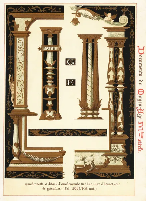 Framed Print : Design elements with grisailles from the 16th century Framed Print : Design elements with grisailles from the 16th century