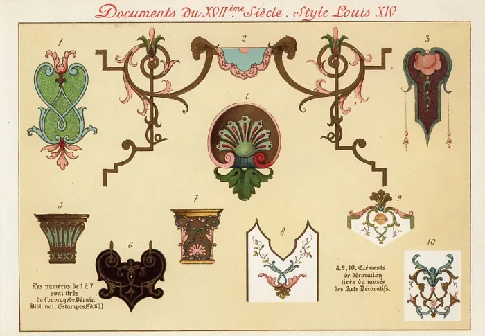 Framed Print : Design elements from the rococo era of Louis XIV, 17th century Framed Print : Design elements from the rococo era of Louis XIV, 17th century