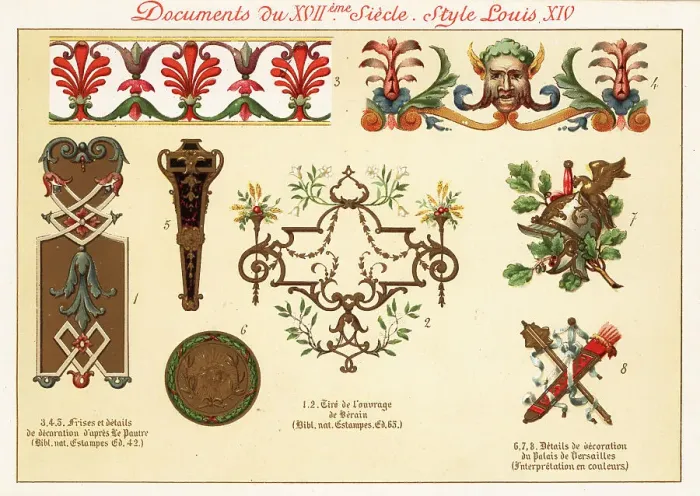 Framed Print : Design elements from the rococo era of Louis XIV, 17th century Framed Print : Design elements from the rococo era of Louis XIV, 17th century