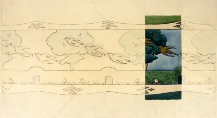 Framed Print : Design for frieze with birds and trees Framed Print : Design for frieze with birds and trees