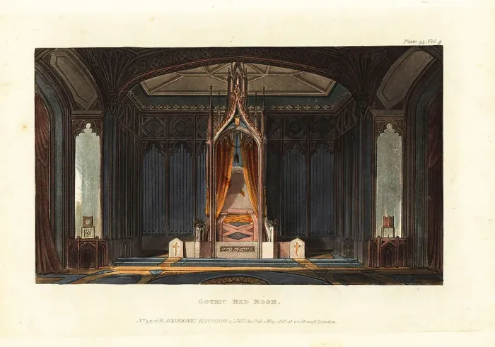 Framed Print : Design for a Gothic Bed Room, 1813 Framed Print : Design for a Gothic Bed Room, 1813