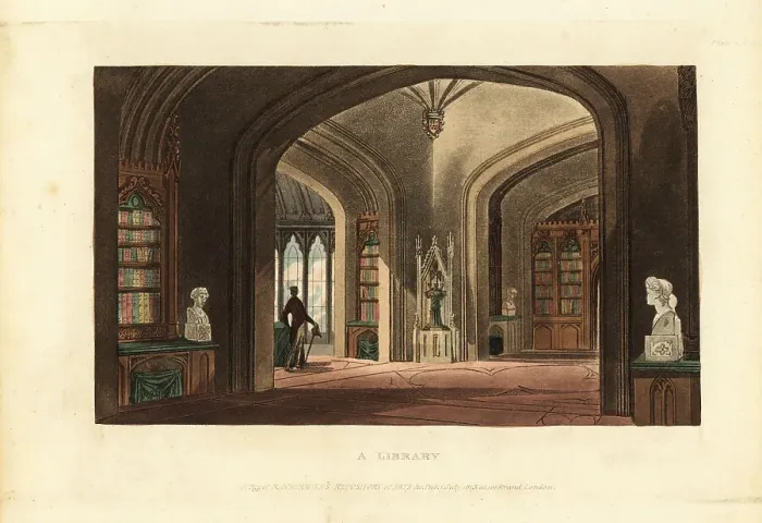 Framed Print : Design for a Gothic-style library Regency Era Framed Print : Design for a Gothic-style library Regency Era