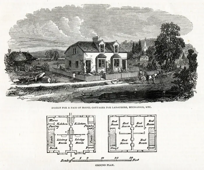 Framed Print : Design for a pair of Model Cottages Framed Print : Design for a pair of Model Cottages