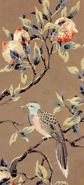 Design for Printed Textile with bird and fruit