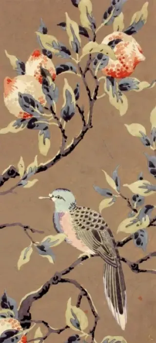 Framed Print : Design for Printed Textile with bird and fruit Framed Print : Design for Printed Textile with bird and fruit