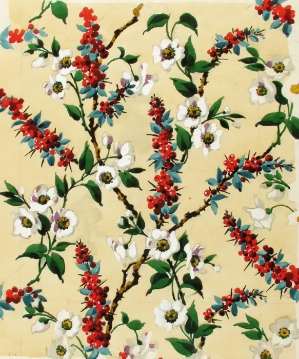 Framed Print : Design for Printed Textile with flowers and berries Framed Print : Design for Printed Textile with flowers and berries