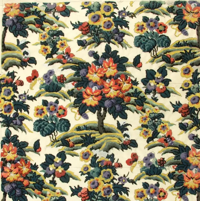 Framed Print : Design for Printed Textile with flowers and trees Framed Print : Design for Printed Textile with flowers and trees