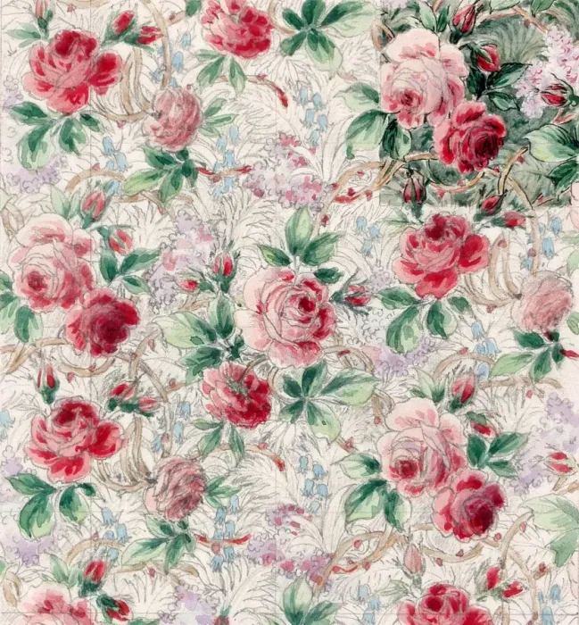 Framed Print : Design for Printed Textile with pink roses Framed Print : Design for Printed Textile with pink roses